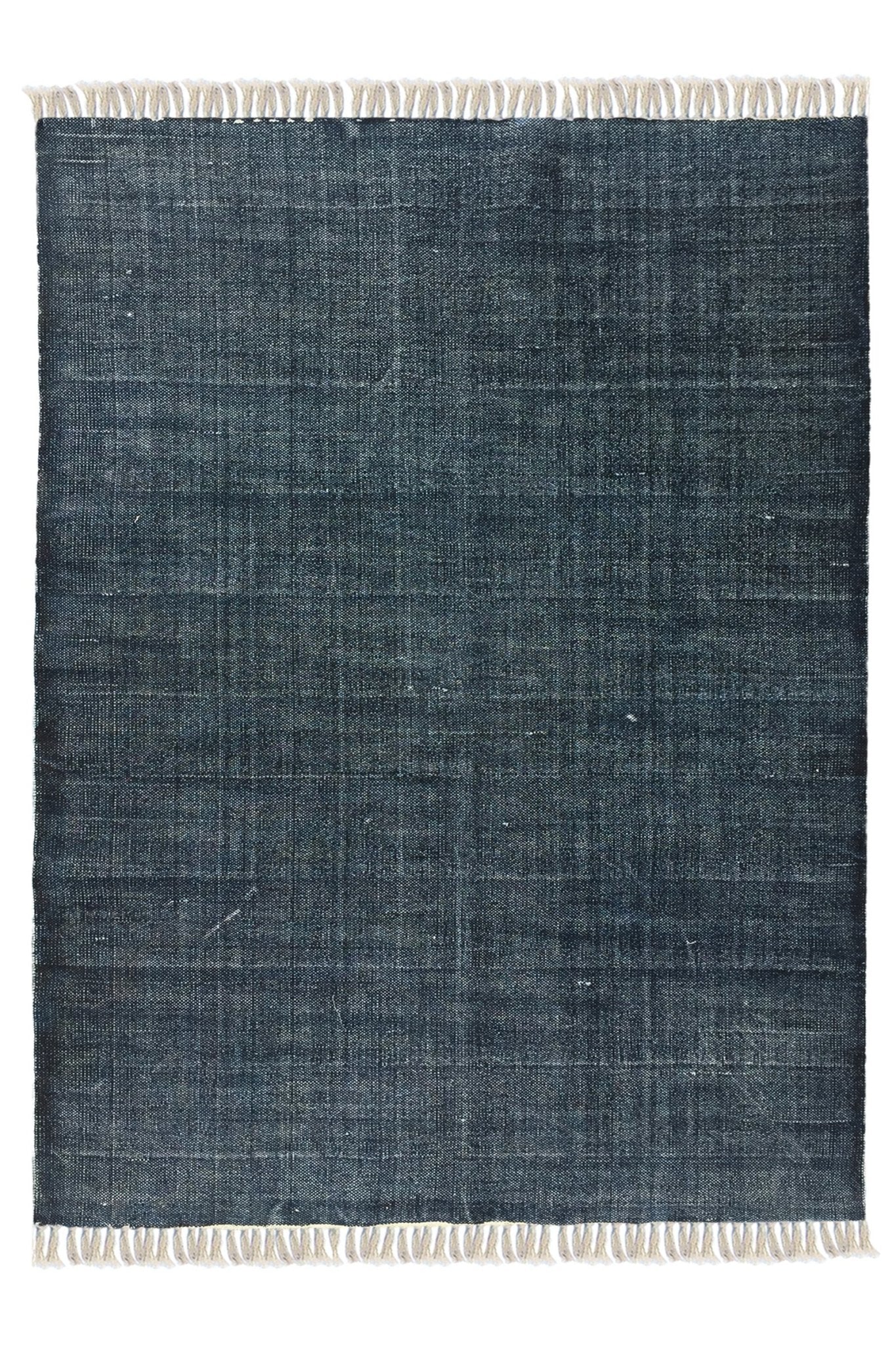 Block-Printed Cotton Dhurrie Rug in Charcoal Solid — Art Avenue