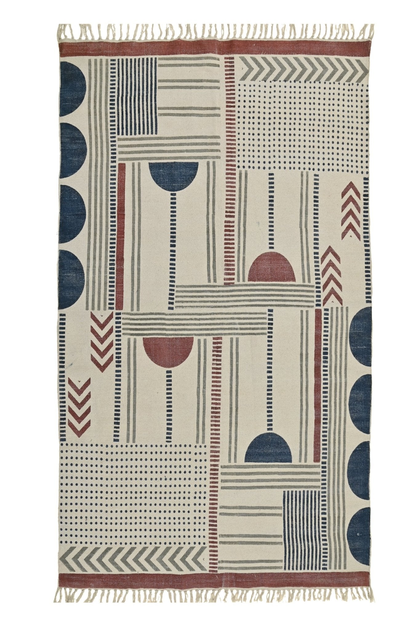 Premier Block-Printed Cotton Dhurrie Rug in Blue — Art Avenue
