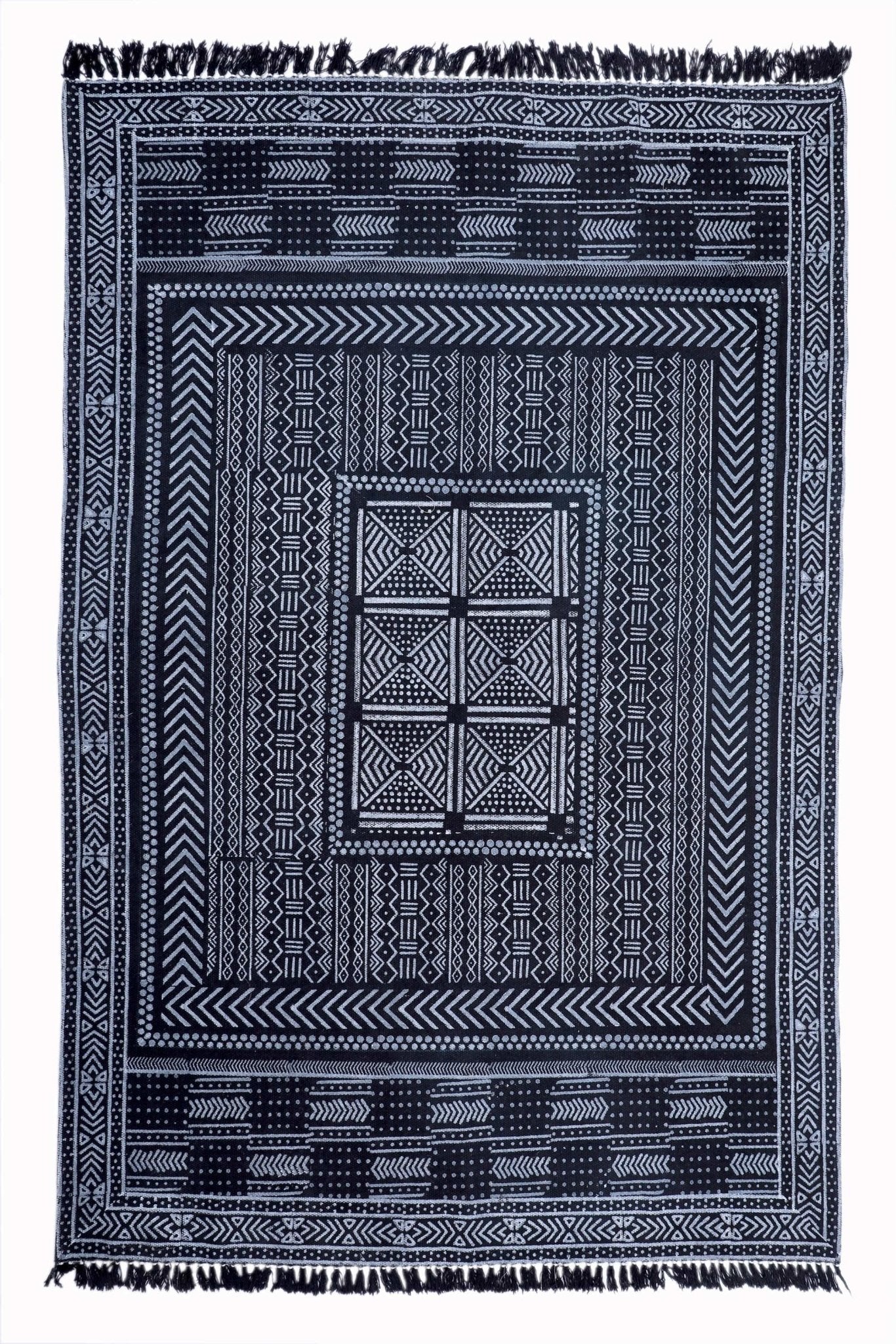 Block-Printed Cotton Dhurrie Rug in Black — Art Avenue