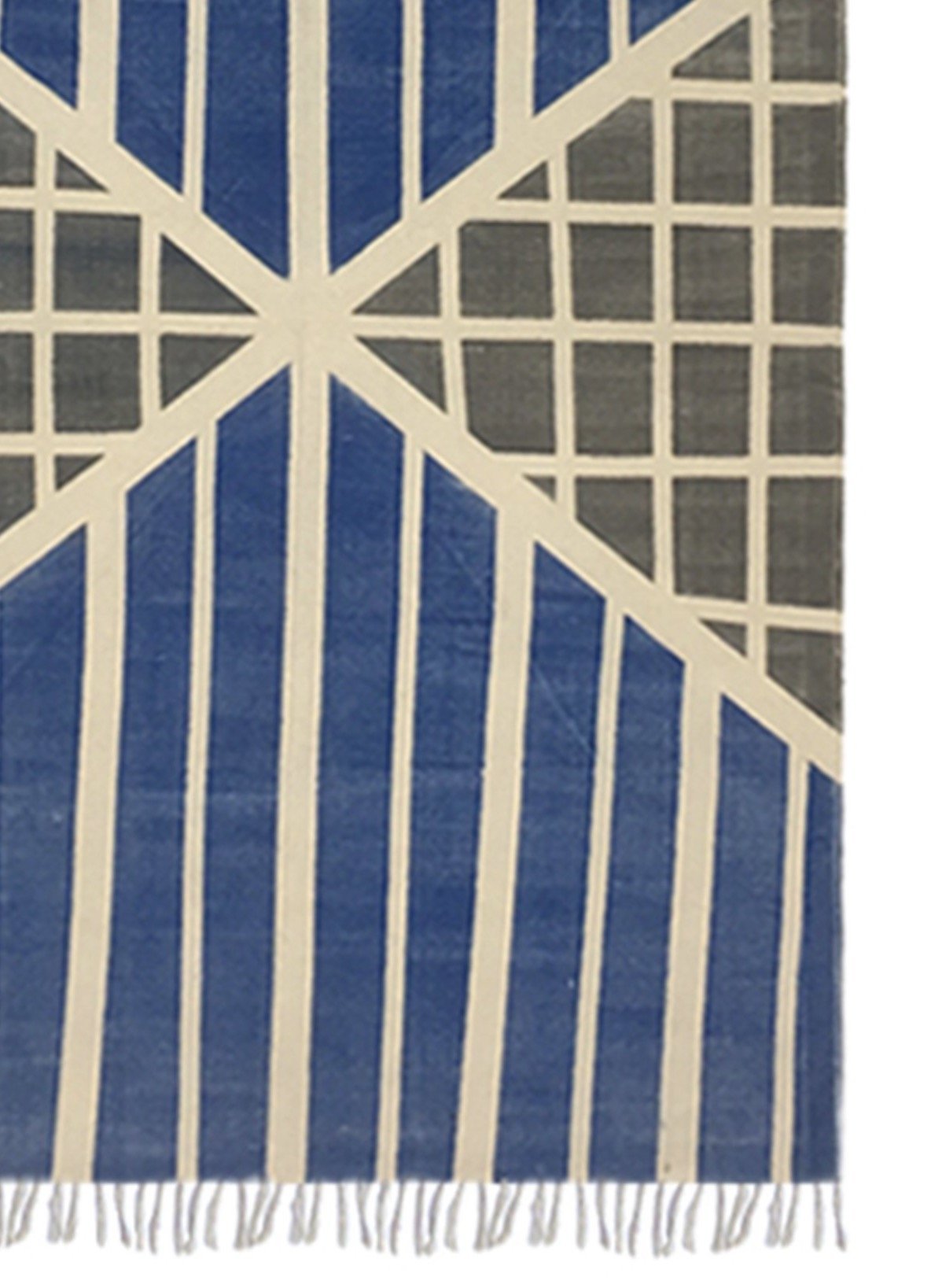 Block-printed cotton dhurrie rug in room setting — Art Avenue
