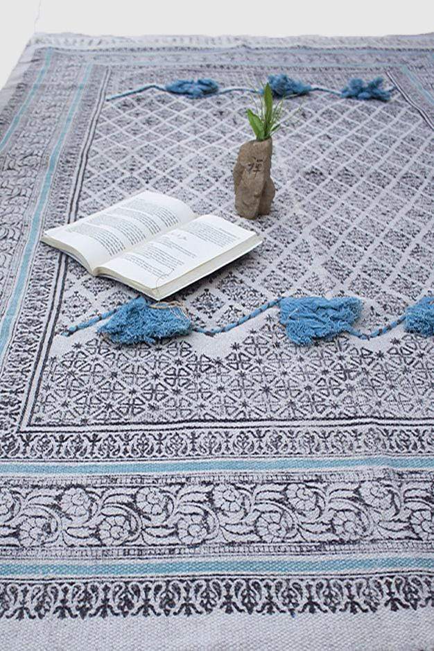 Rocksalt Block-Printed Cotton Dhurrie Rug in Black — Art Avenue