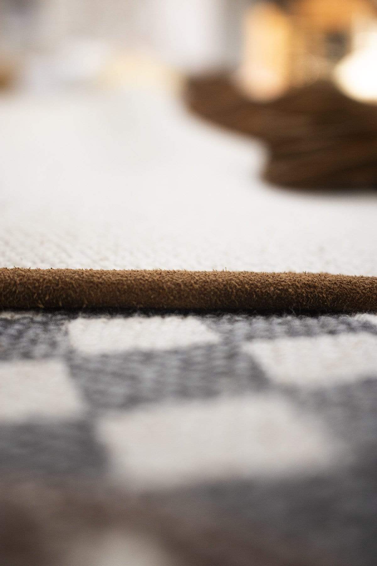 Saffron Block-Printed Cotton Dhurrie Rug — overhead view — Art Avenue