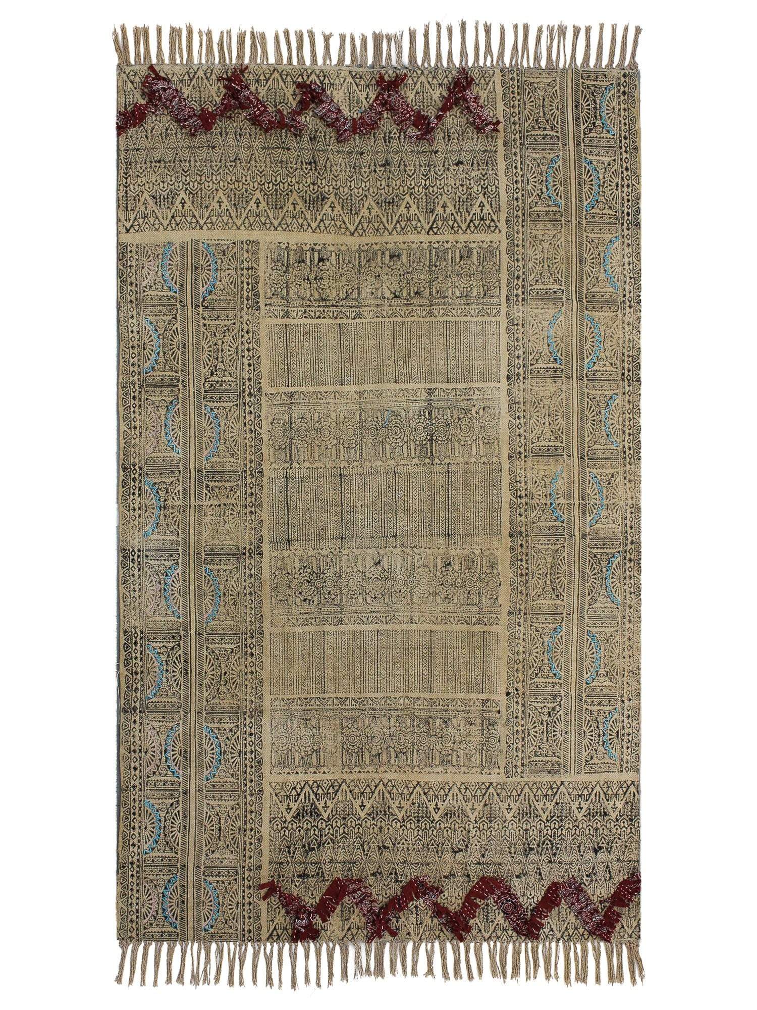 Saucer Block-Printed Cotton Dhurrie Rug in Brown — Art Avenue