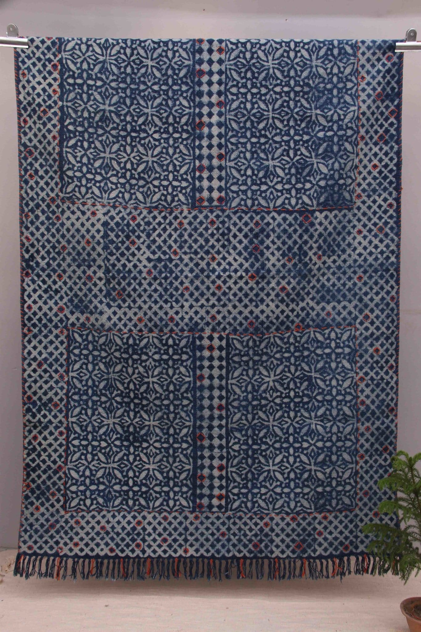 Block-Printed Cotton Dhurrie Rug in Indigo Modern — Art Avenue