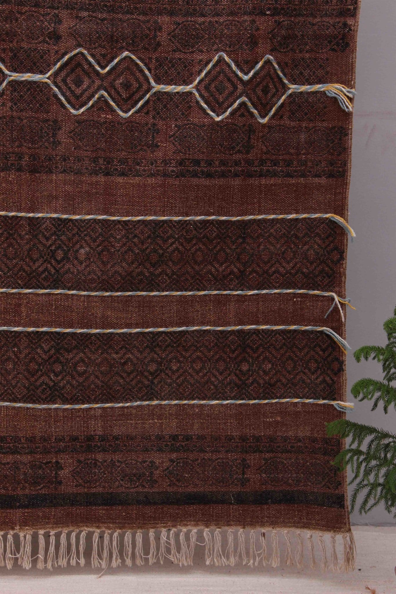 Selective Block-Printed Cotton Dhurrie Rug in Brown — Art Avenue