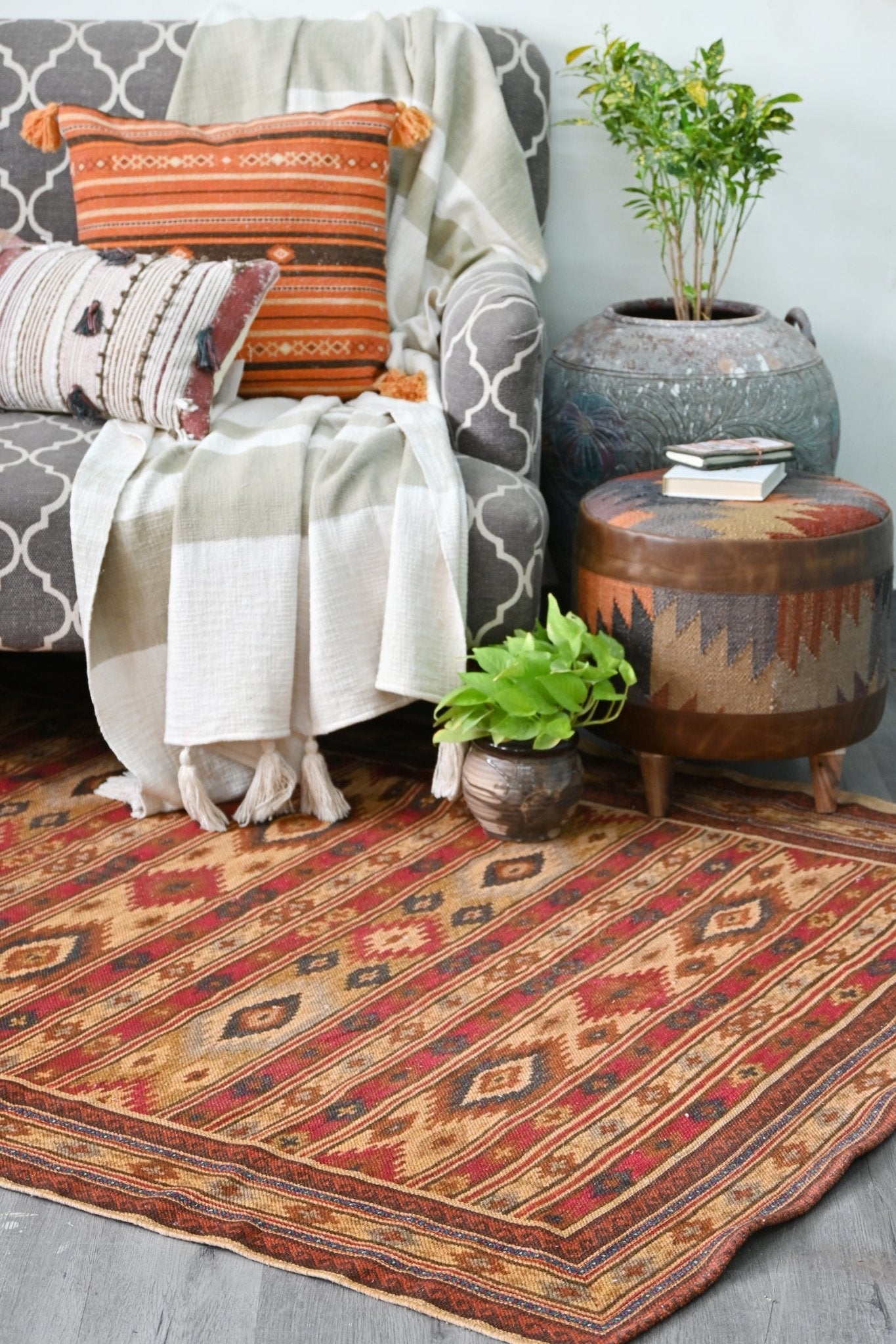 Shalom cotton rug pattern detail — block-printed in Jaipur