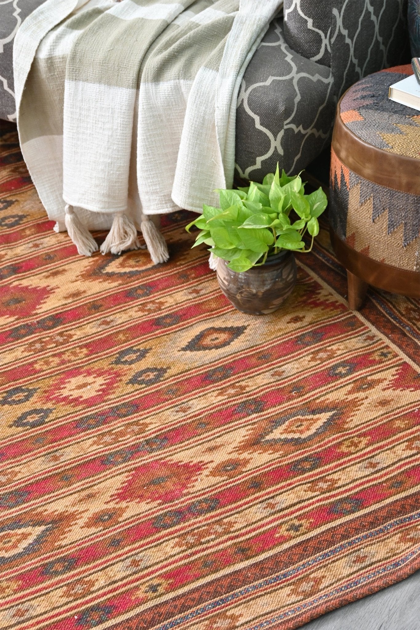 Shalom handmade block-printed cotton rug — Art Avenue Jaipur