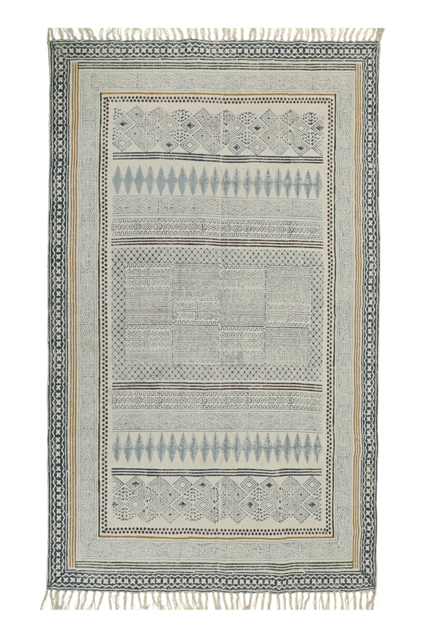 Snowdrop Block-Printed Cotton Dhurrie Rug — Art Avenue