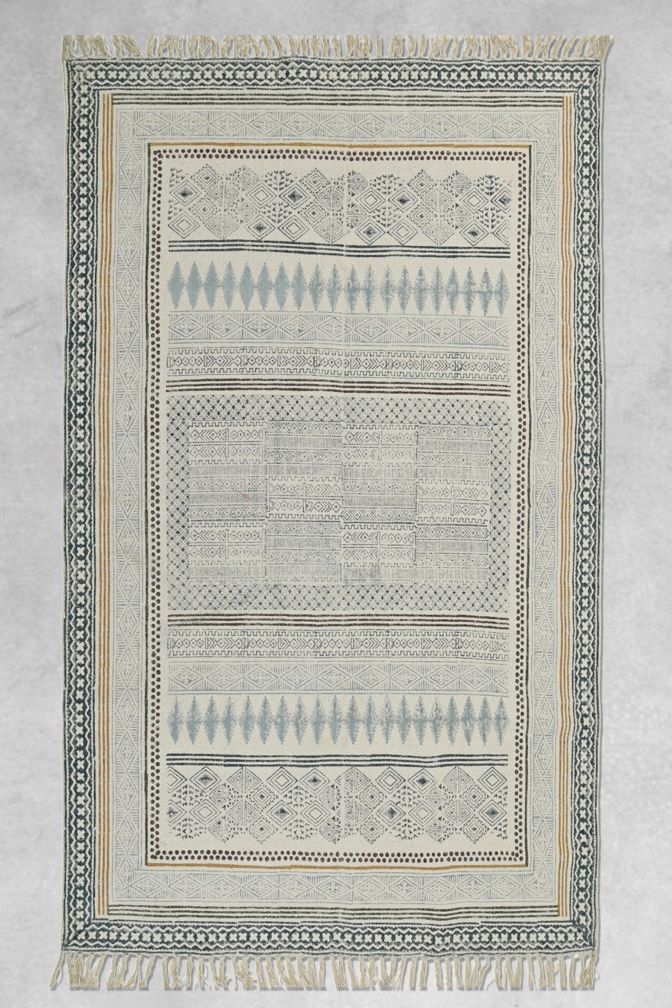 Block-Printed Cotton Dhurrie Rug in Traditional Pattern — Art Avenue