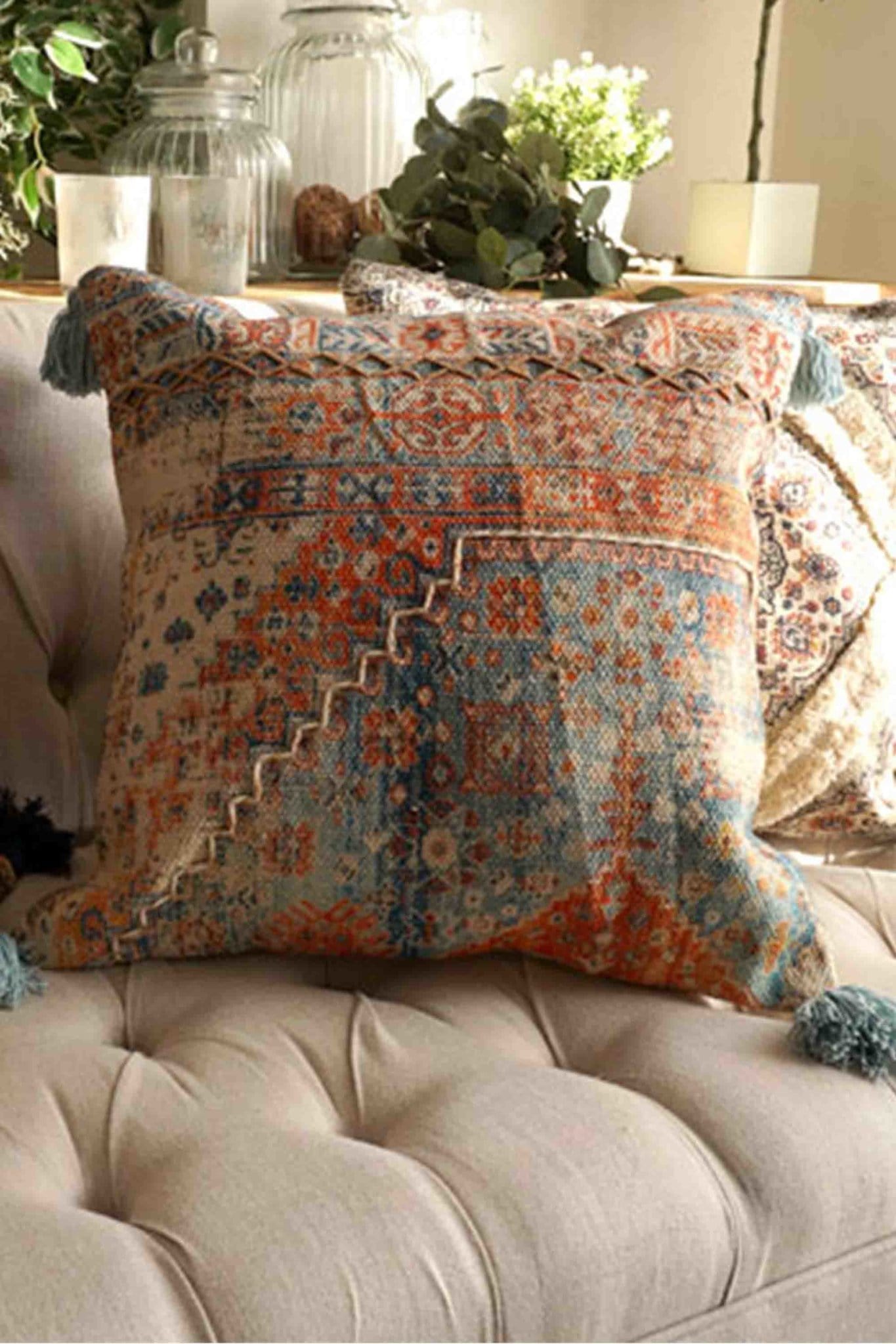 Subway Block-Printed Square Cushion Cover — Multicolour — Art Avenue