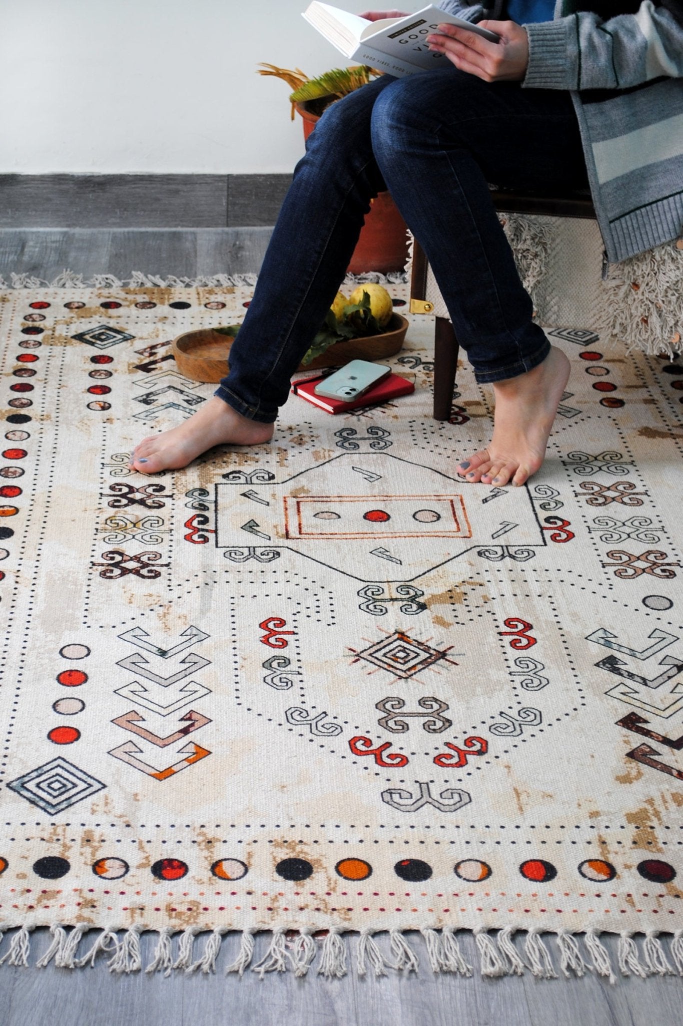 Venation block-printed rug — handmade in Jaipur