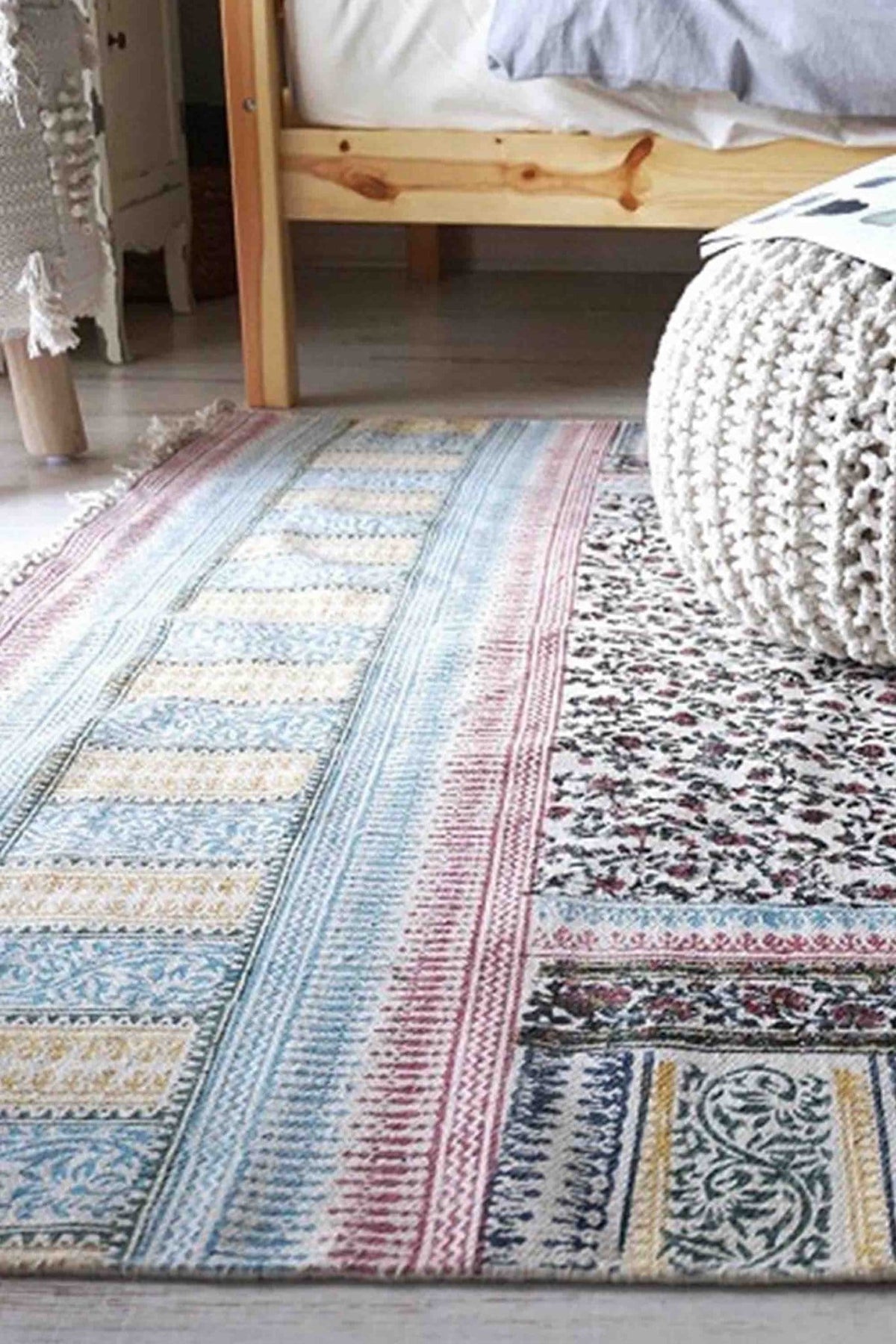 WALTER - BLOCK PRINTED RUG - BLUE YELLOW - ART AVENUE