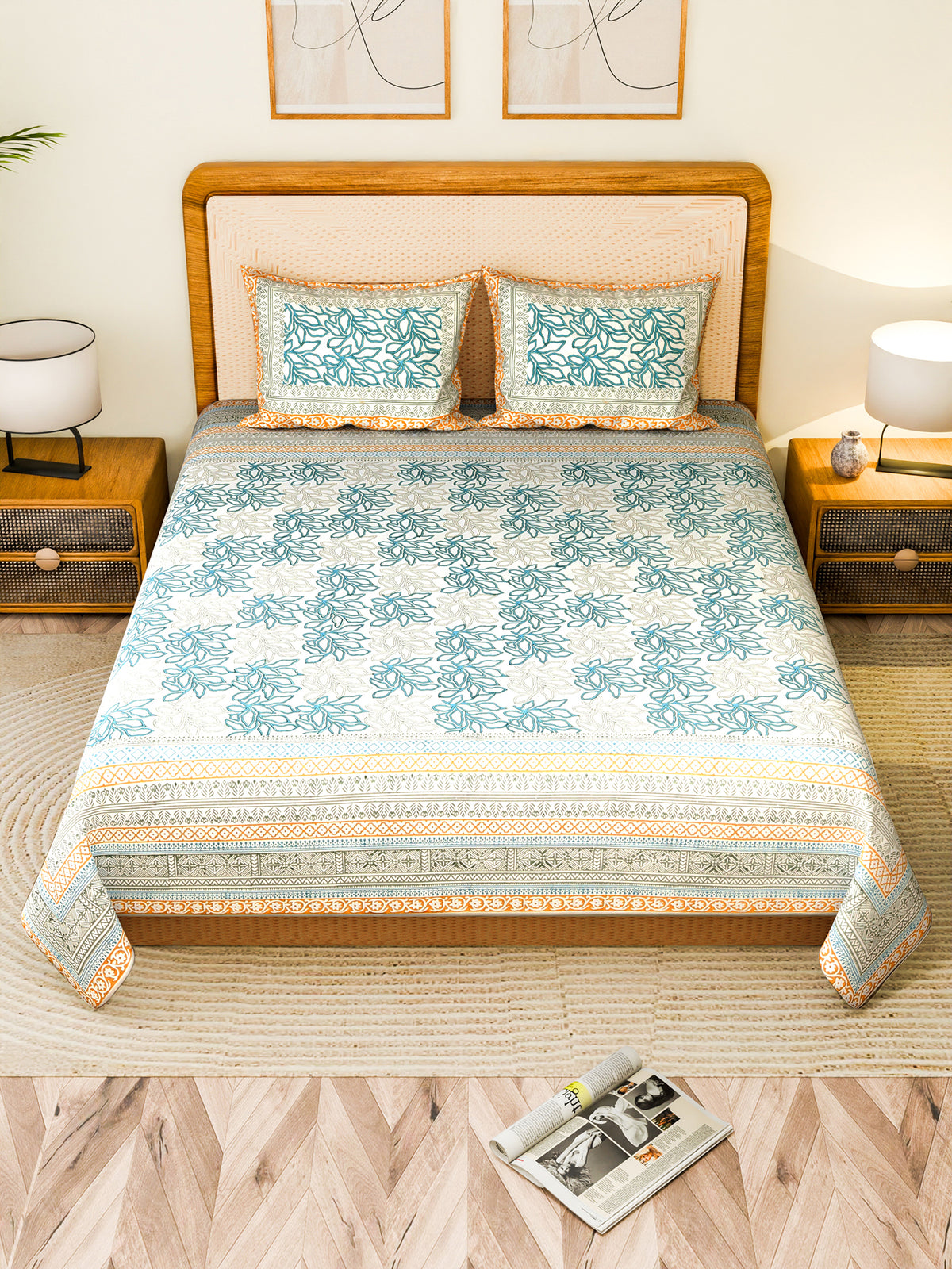 DOZORA COTTON PRINTED DOUBLE BEDSHEET WITH PILLOW
