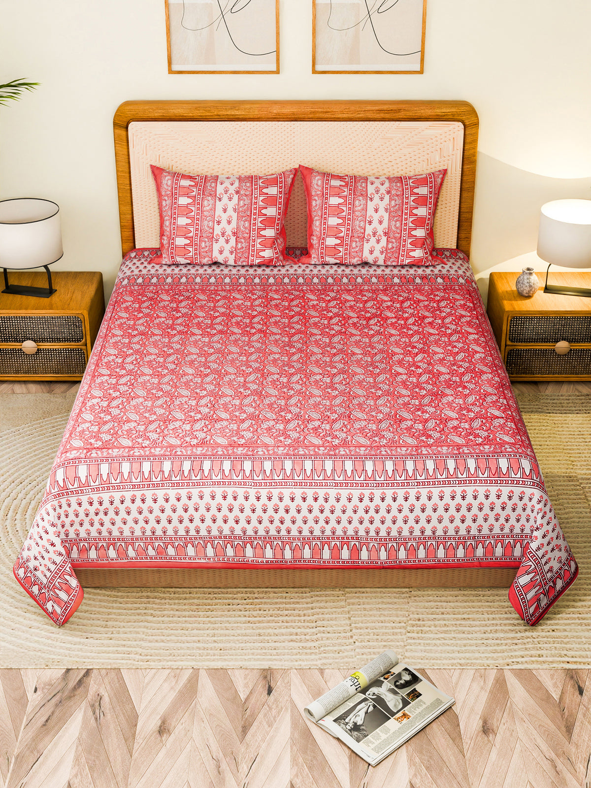 LOOMRA COTTON PRINTED DOUBLE BEDSHEET WITH PILLOW