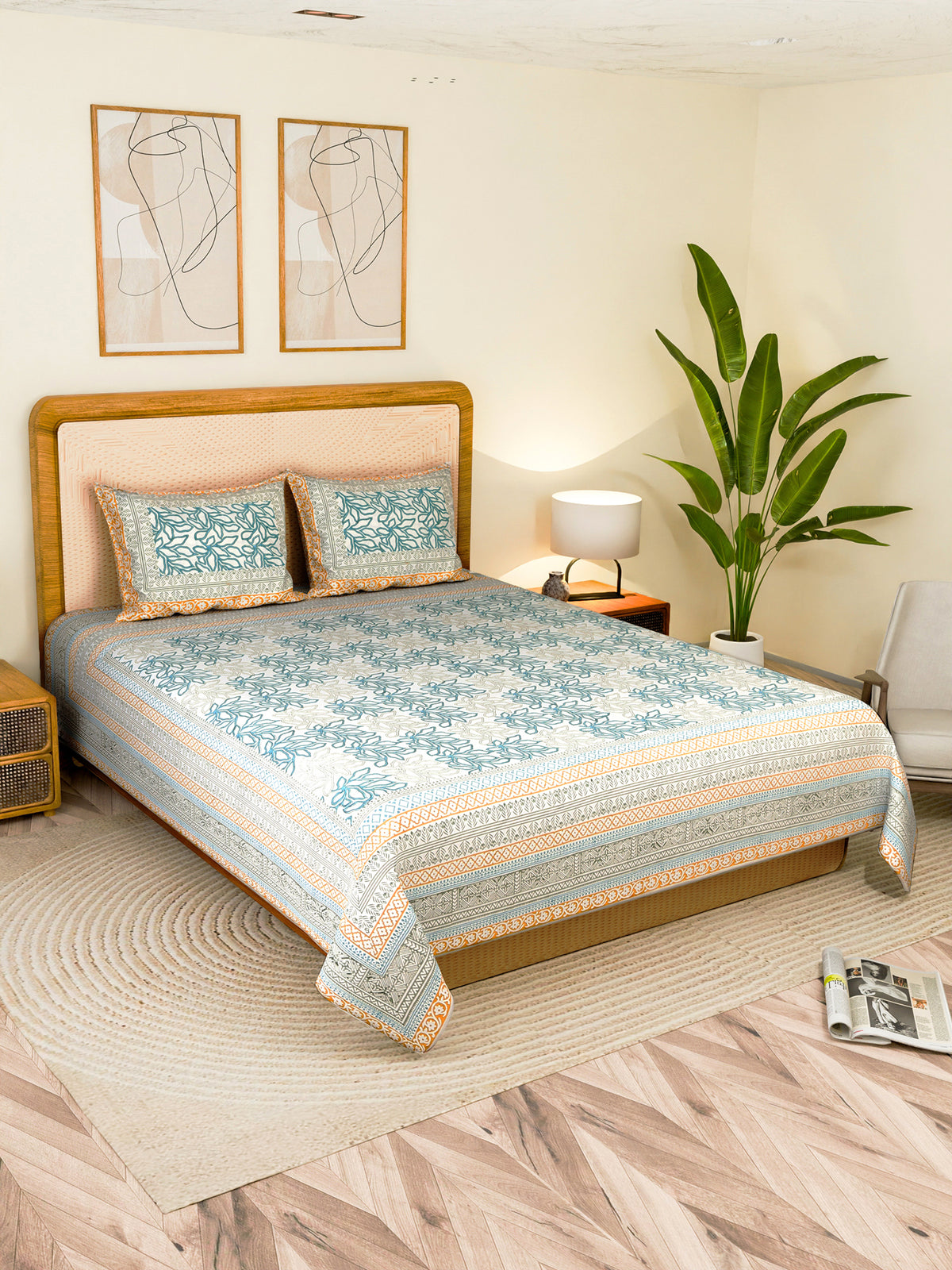 DOZORA COTTON PRINTED DOUBLE BEDSHEET WITH PILLOW