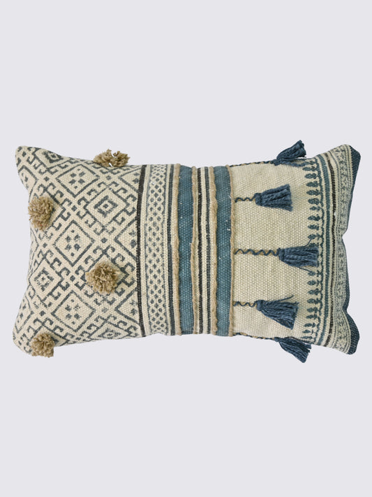 Araka Block-Printed Embroidered Lumbar Cushion Cover