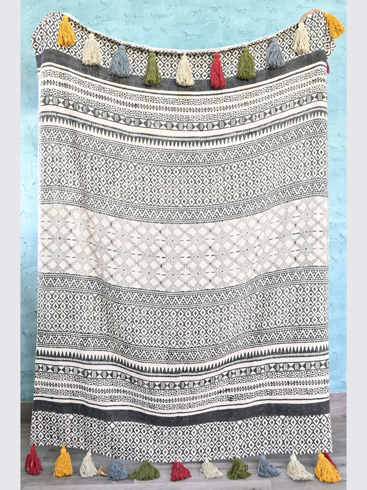 Elara Block-Printed Cotton Throw