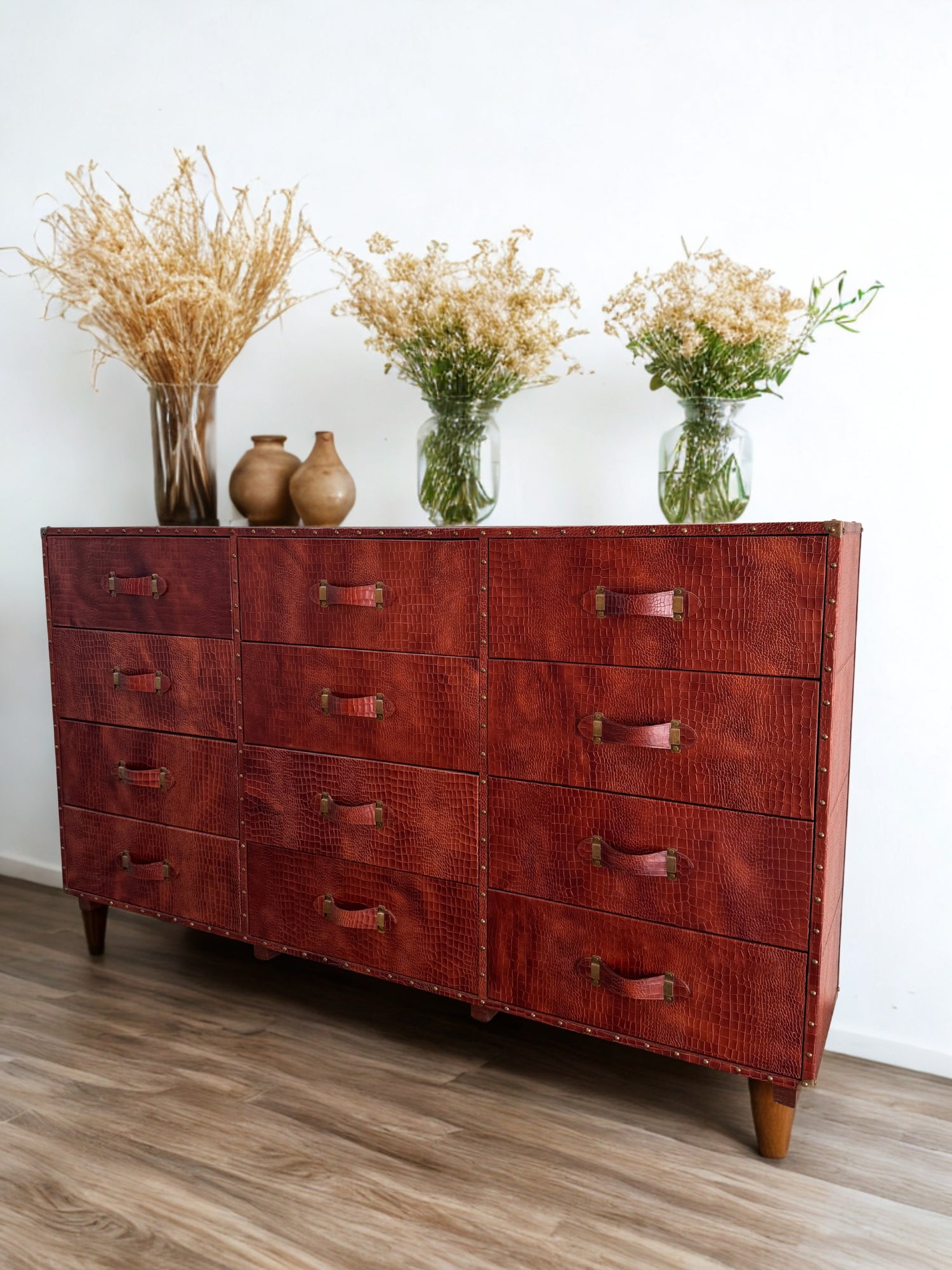 Leather chest of drawers — drawer front detail — Art Avenue