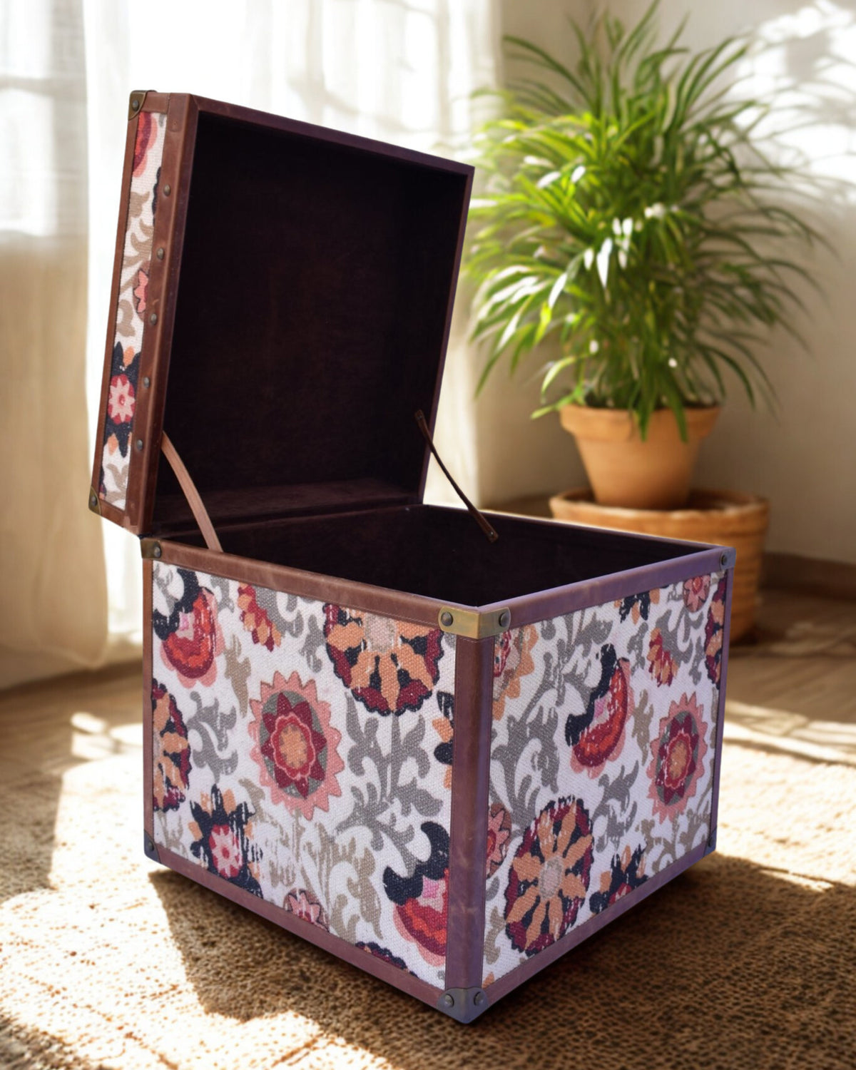 Printed Fabric & Leather Trunk — Art Avenue
