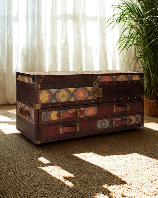Springfield kilim and leather chest of drawers trunk — Art Avenue