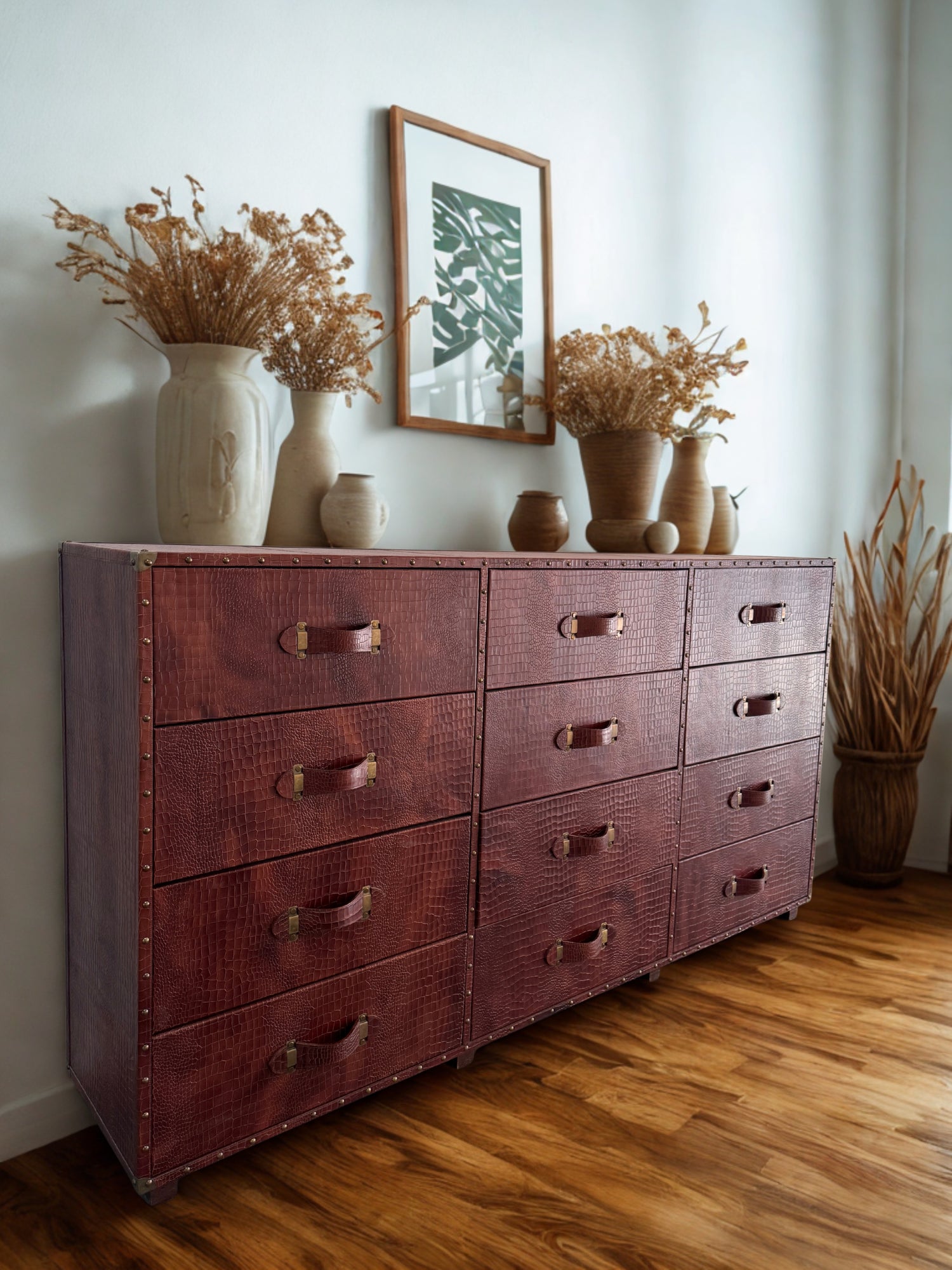 Side view of leather chest of drawers — Art Avenue