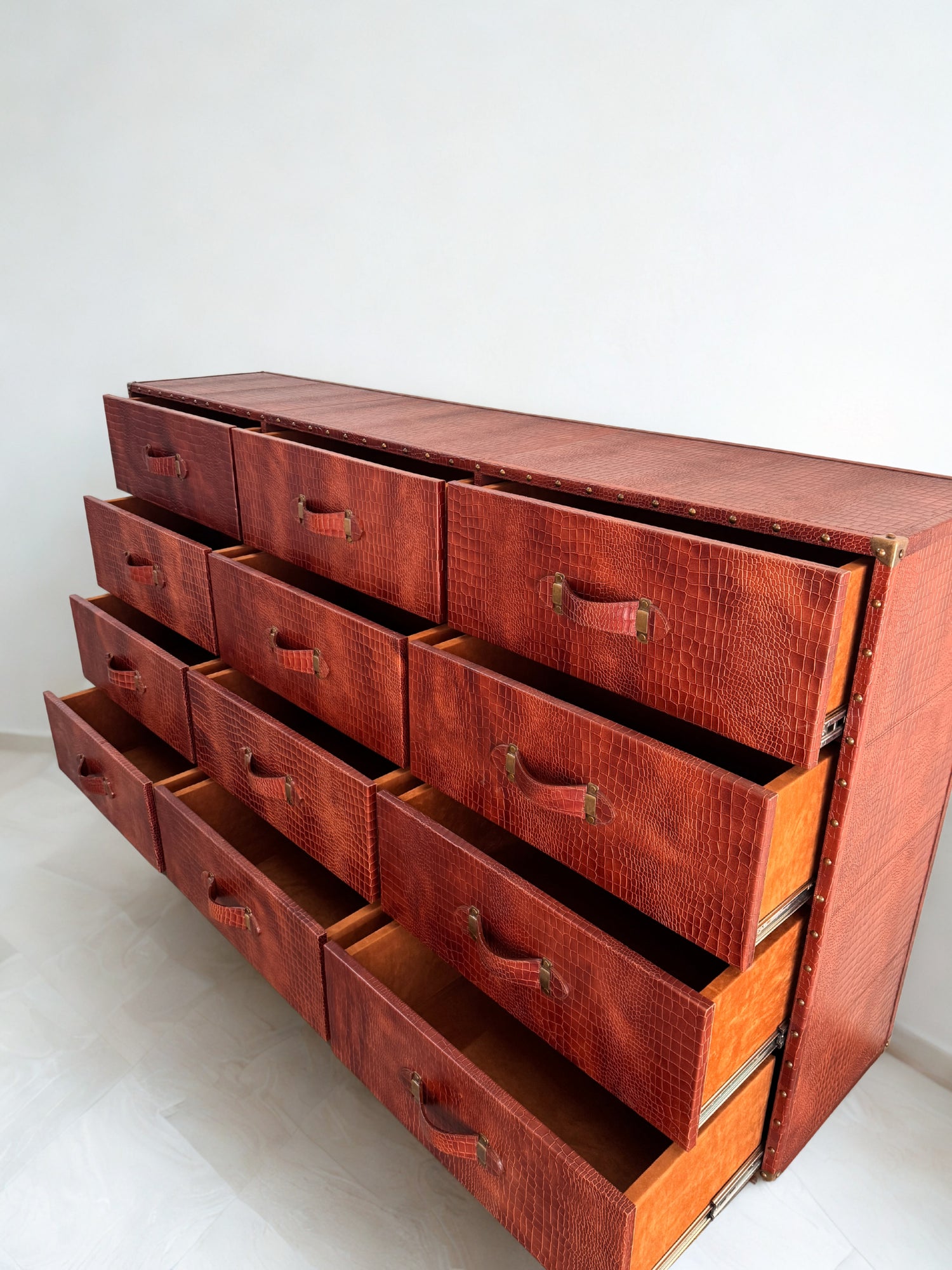 Louis leather chest of drawers — top detail — Art Avenue