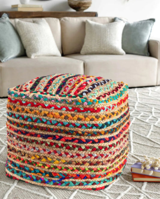 Kilim-Upholstered Cylindrical Pouf — Art Avenue
