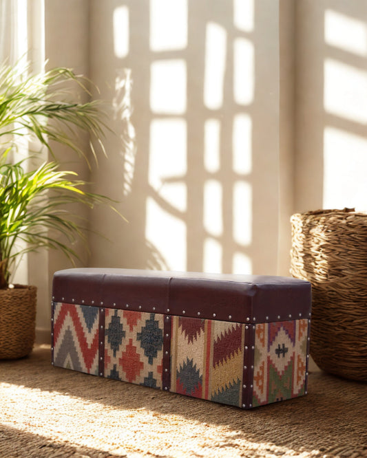 Eiffel kilim and leather trunk ottoman — Art Avenue