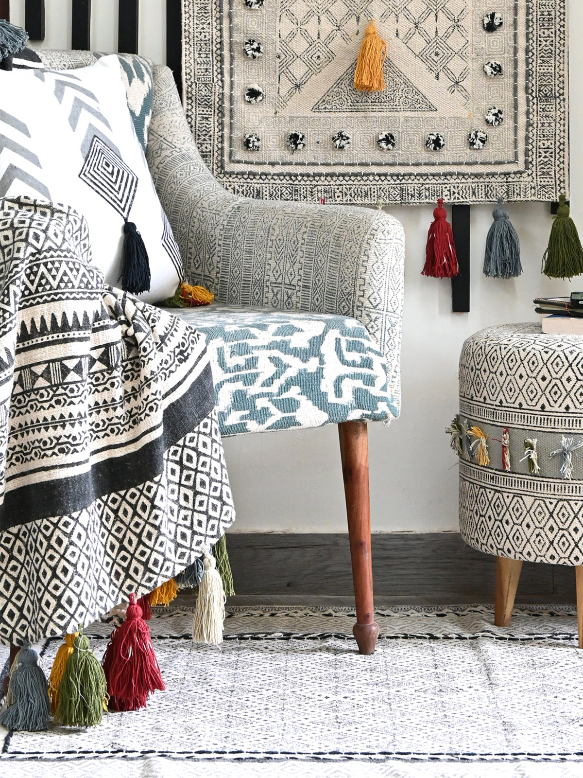 Elara Block-Printed Cotton Throw