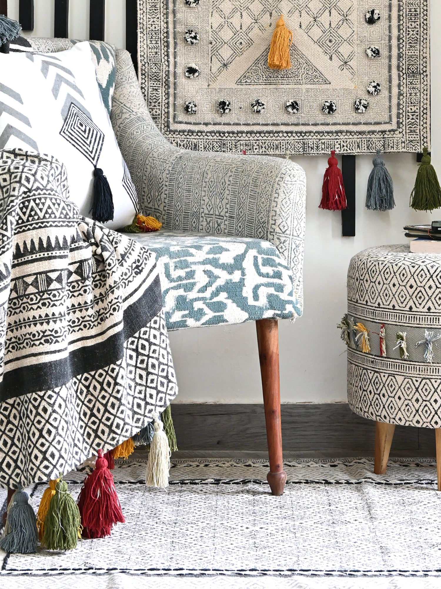 Elara Block-Printed Cotton Throw