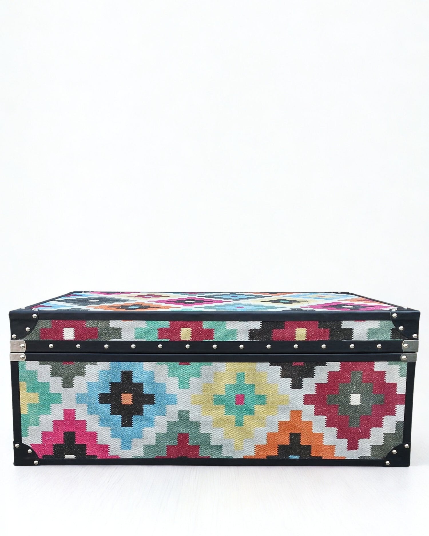Side view of kilim storage trunk — Art Avenue