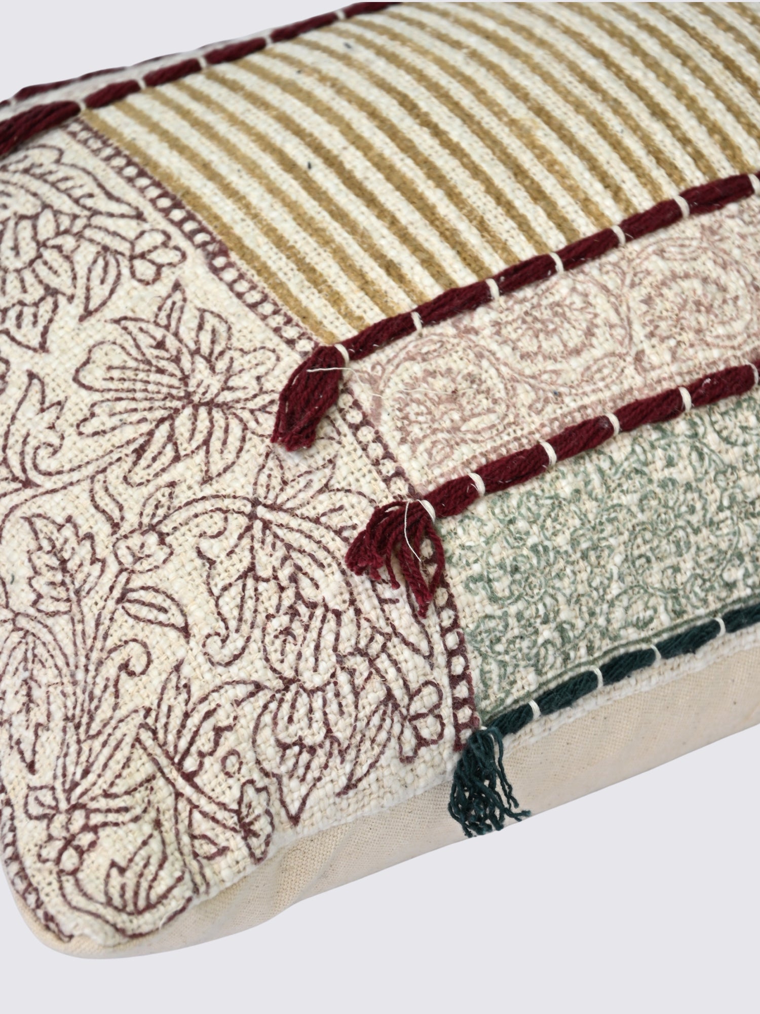 Gulzar Block-Printed Embroidered Lumbar Cushion Cover