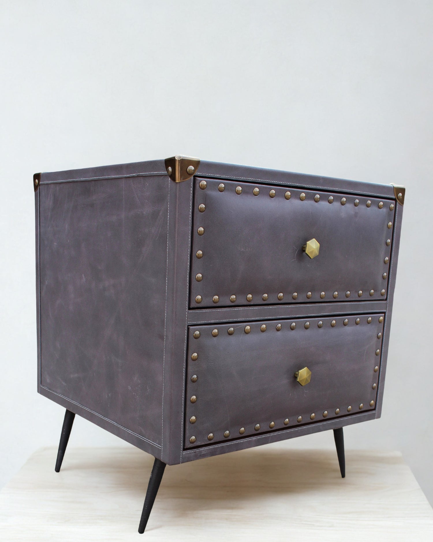 Leather side table drawer detail — Art Avenue