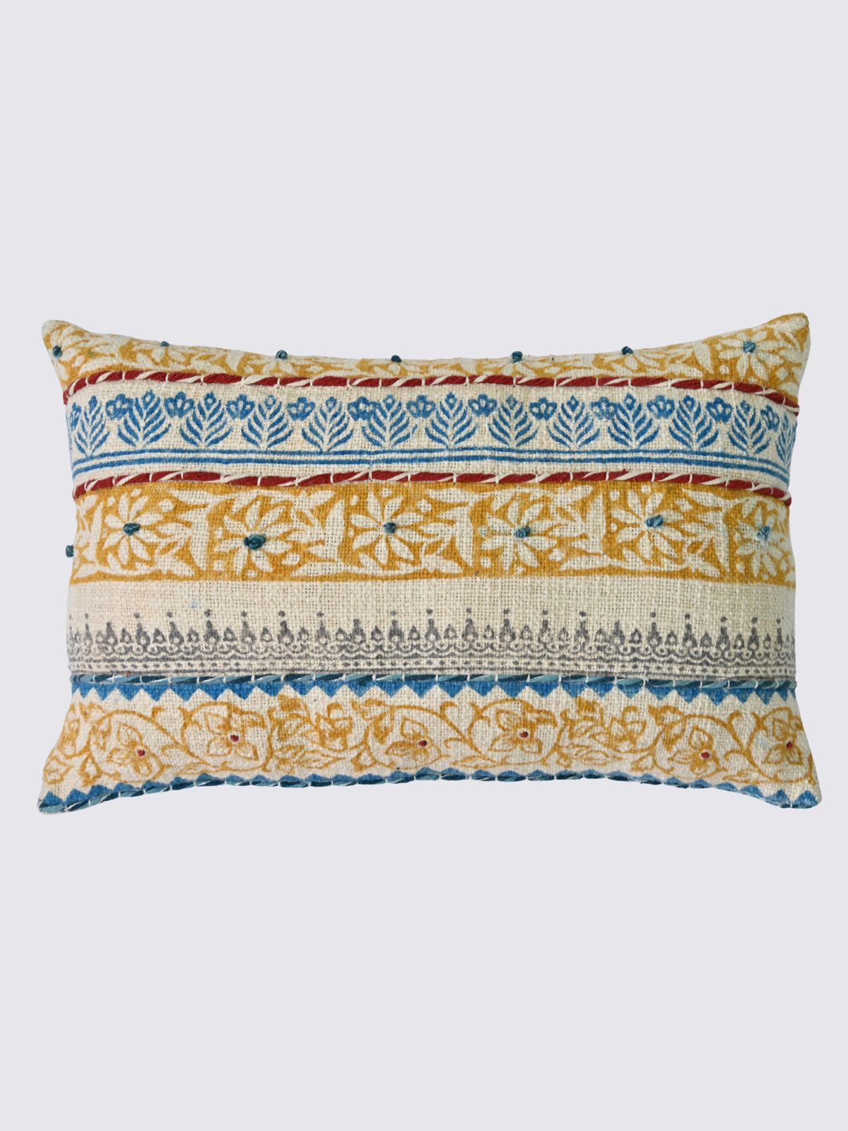 Misari Block-Printed Embroidered Lumbar Cushion Cover