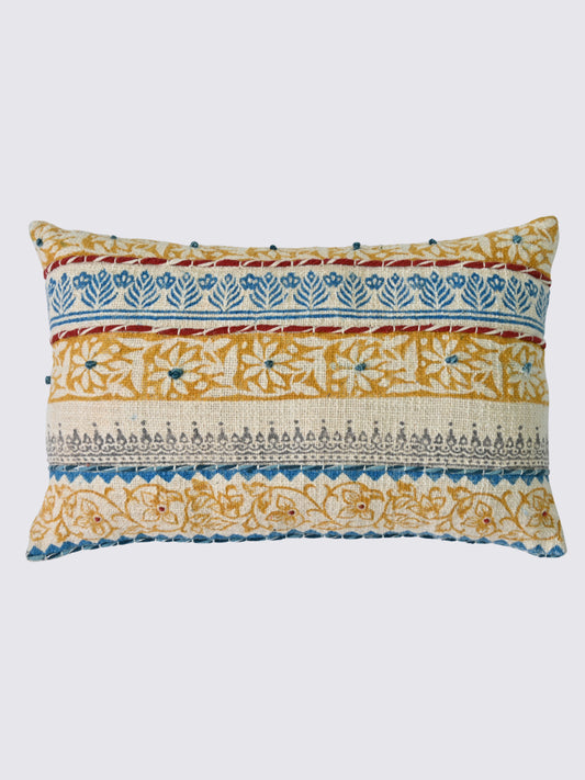 Misari Block-Printed Embroidered Lumbar Cushion Cover