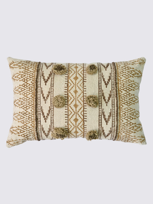Siroh Block-Printed Embroidered Lumbar Cushion Cover