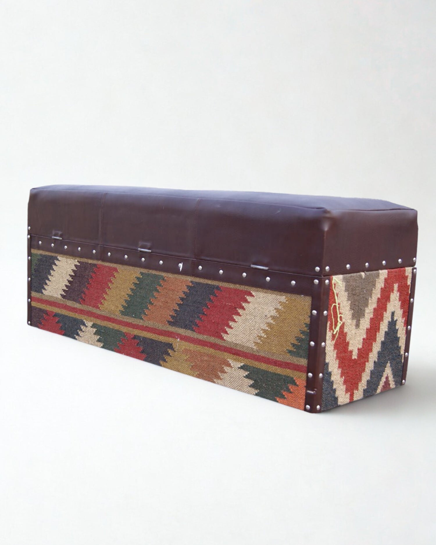 Eiffel kilim ottoman — kilim upholstered top detail — Art Avenue