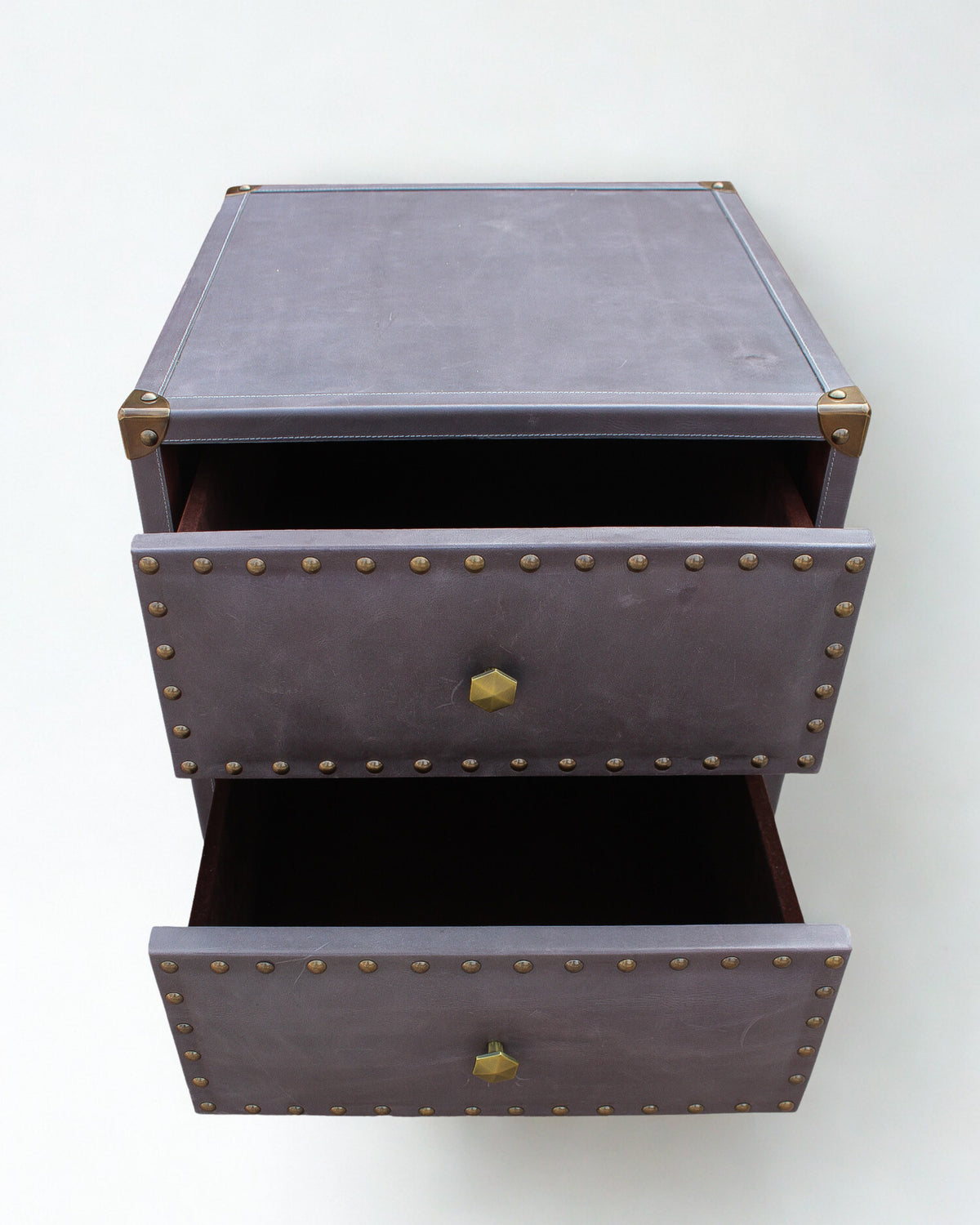 Brooklyn two-drawer leather side table — top surface — Art Avenue