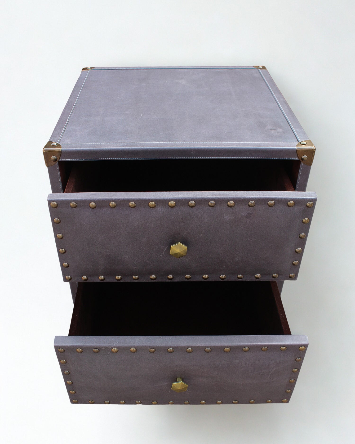 Brooklyn two-drawer leather side table — top surface — Art Avenue
