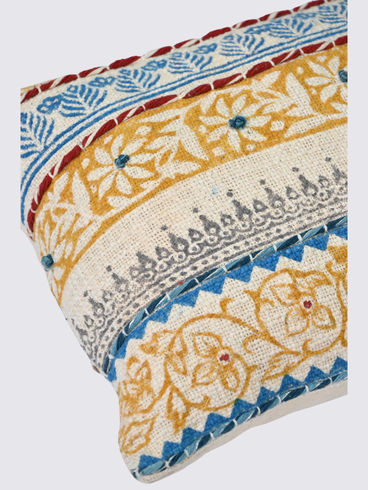 Misari Block-Printed Embroidered Lumbar Cushion Cover