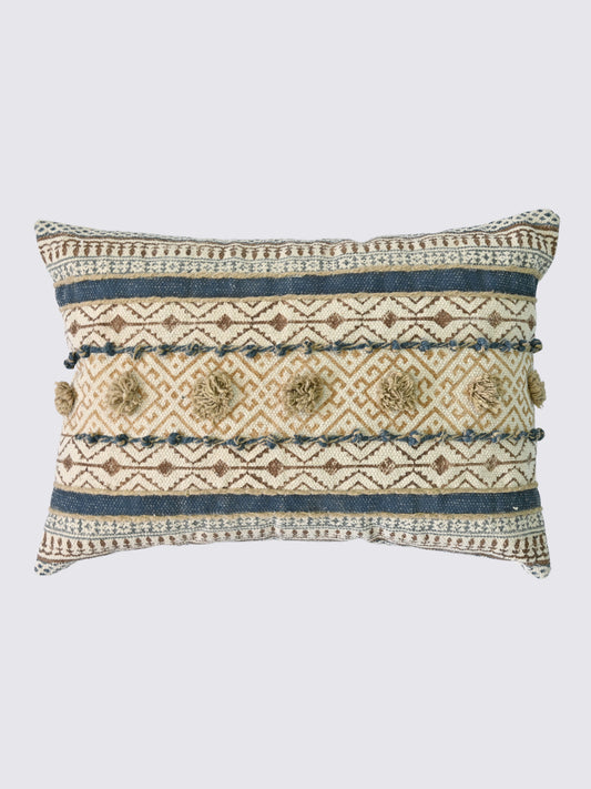 Nirah Block-Printed Embroidered Lumbar Cushion Cover