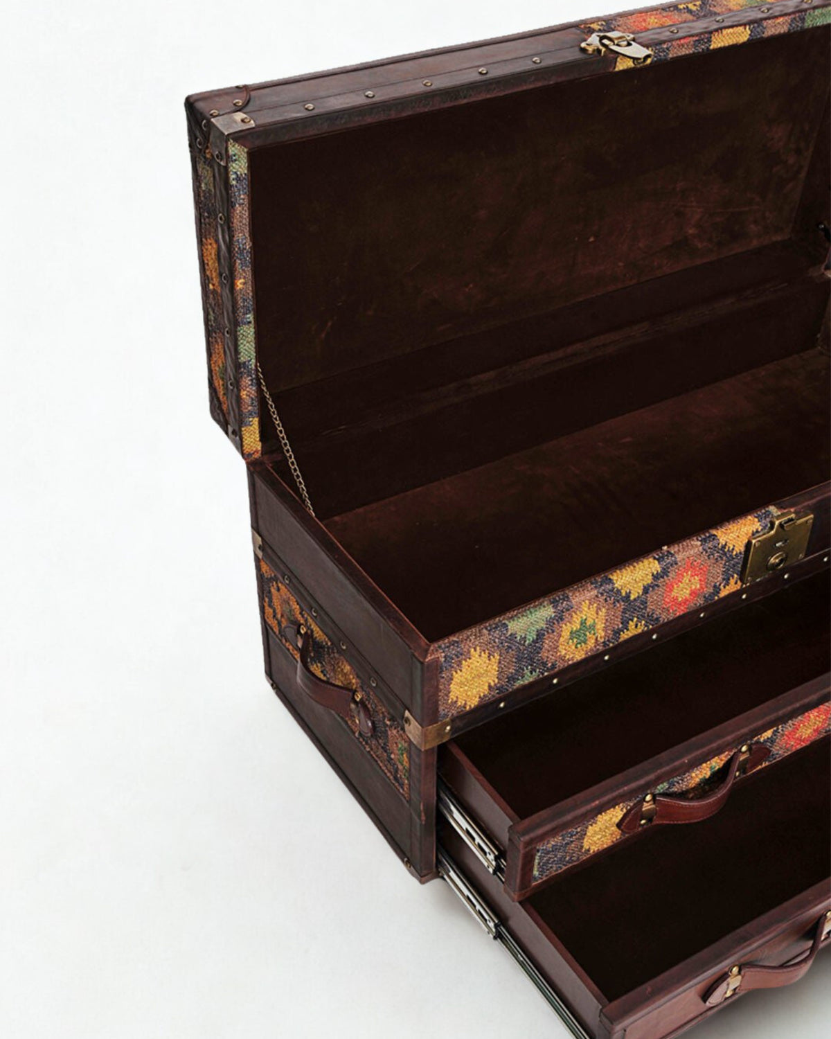 Springfield kilim leather storage trunk — Art Avenue Jaipur
