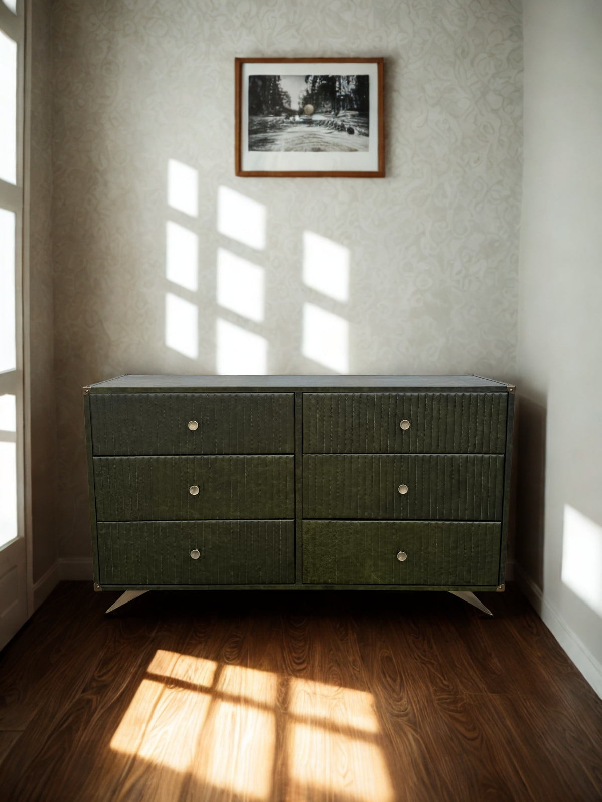 Side view of leather chest of drawers — Art Avenue