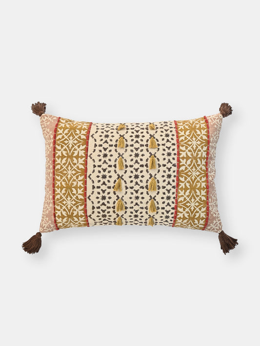 Carmine Block-Printed Lumbar Cushion Cover
