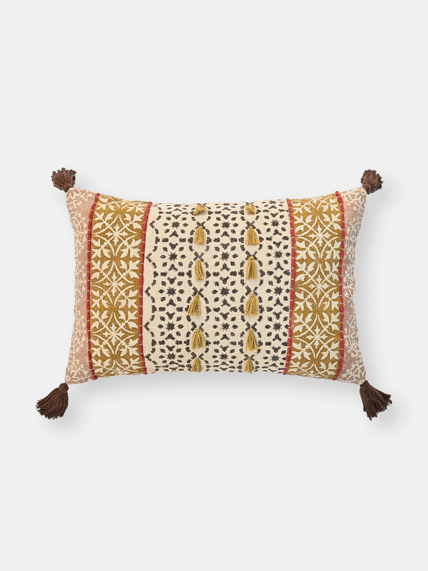 Carmine Block-Printed Lumbar Cushion Cover
