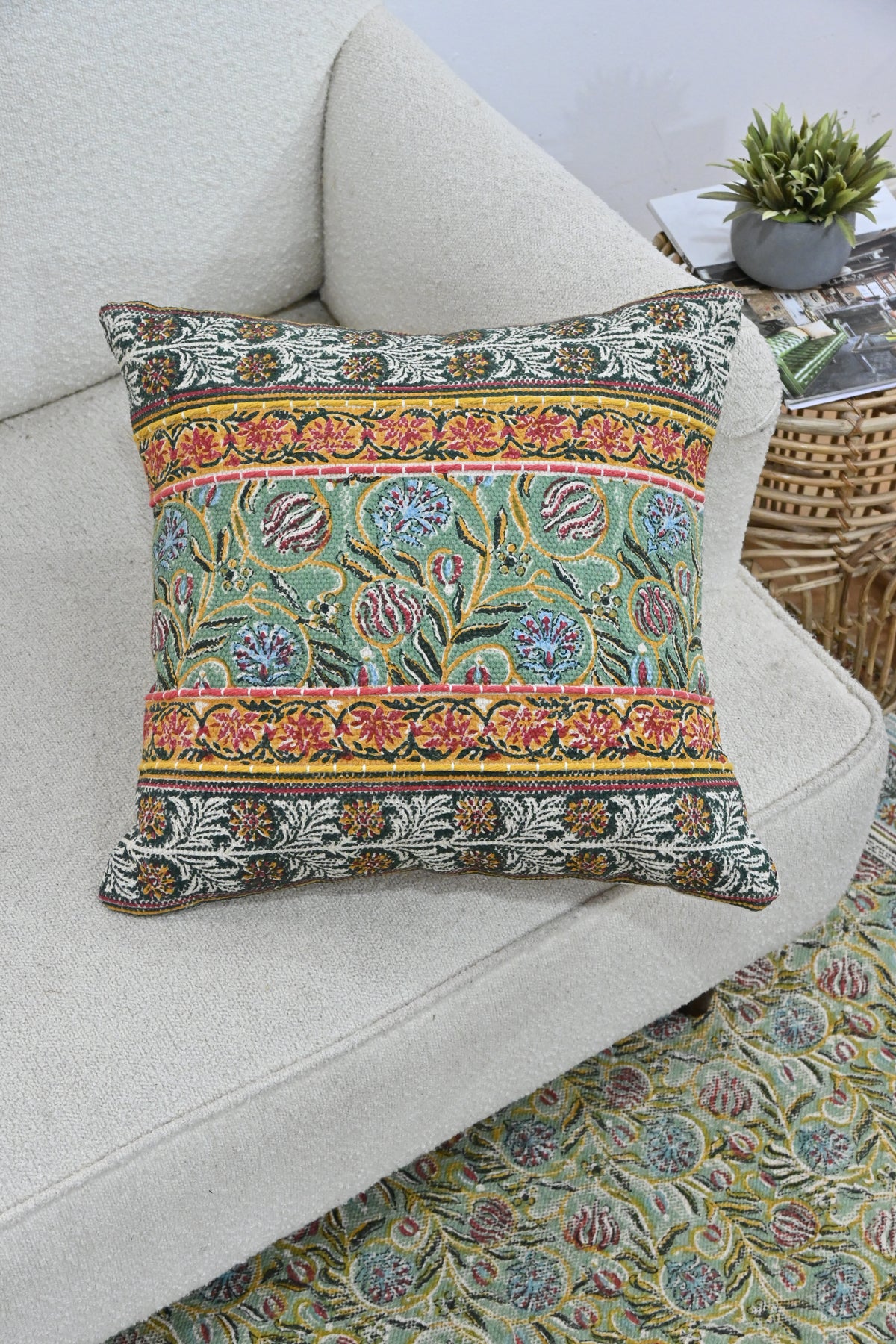 Mogra Block-Printed Square Cushion Cover