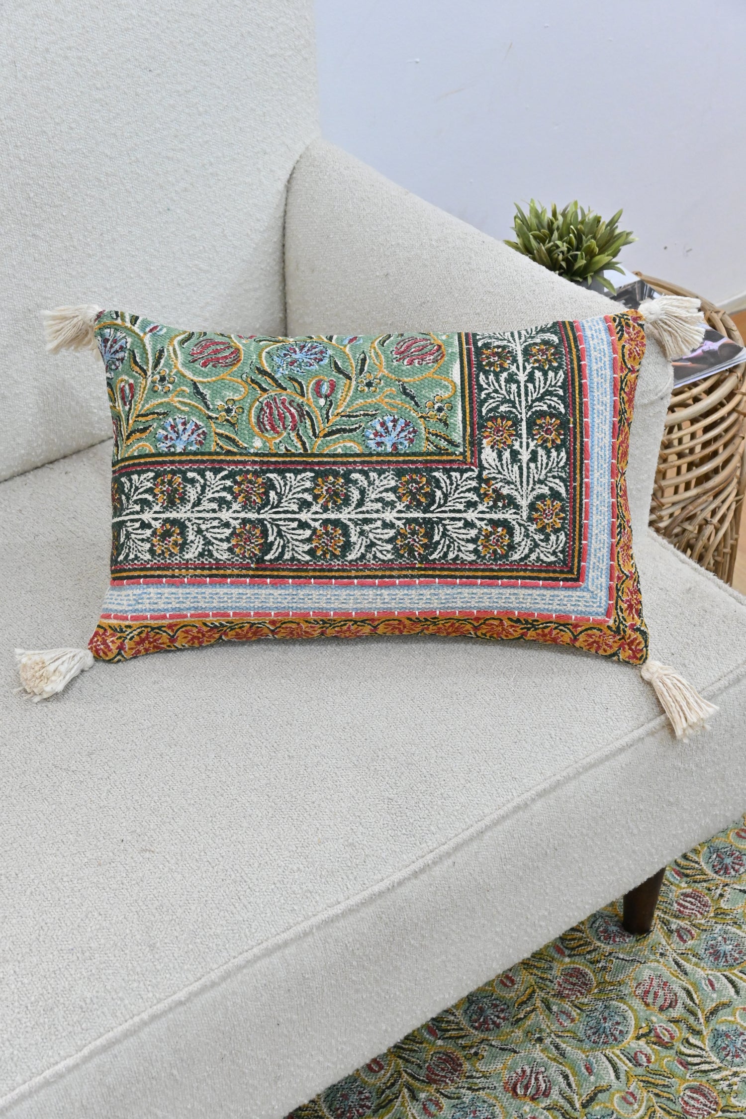 Rivaz Block-Printed Lumbar Cushion Cover