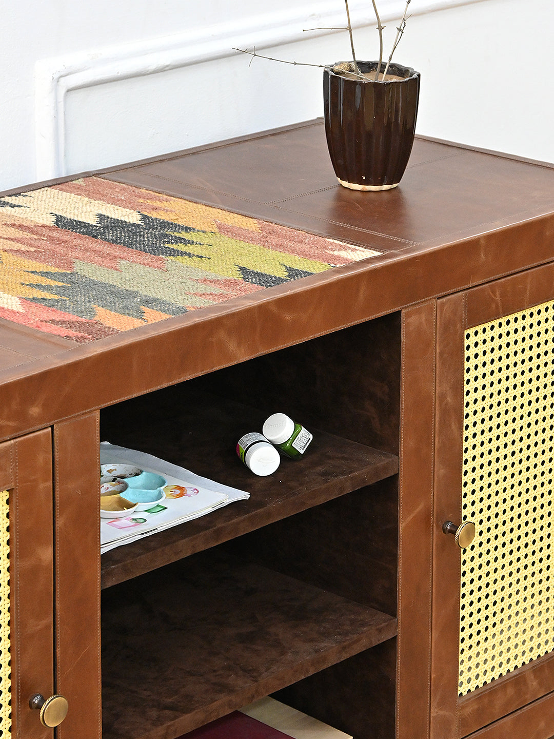 ASHLEY TV UNIT - KILIM AND LEATHER - ART AVENUE