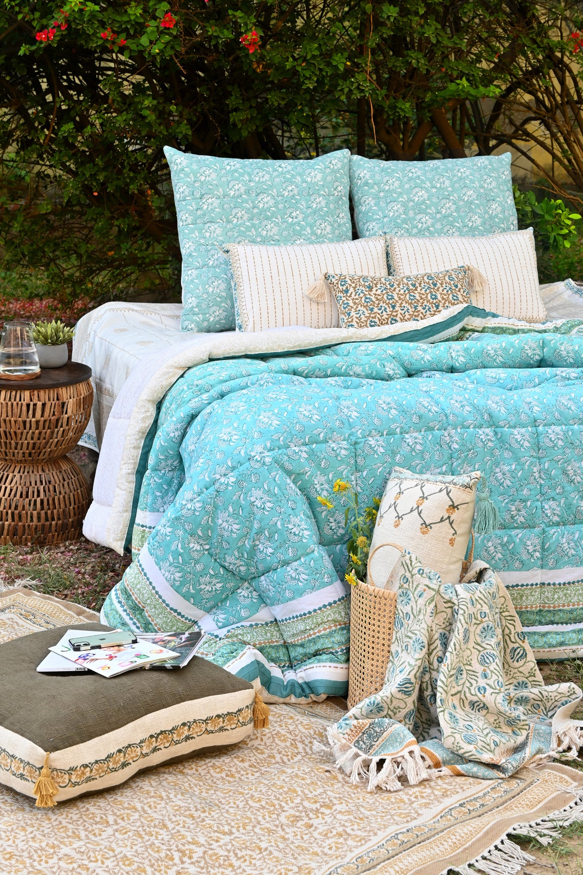 Solifade Block-Printed Lumbar Cushion Cover