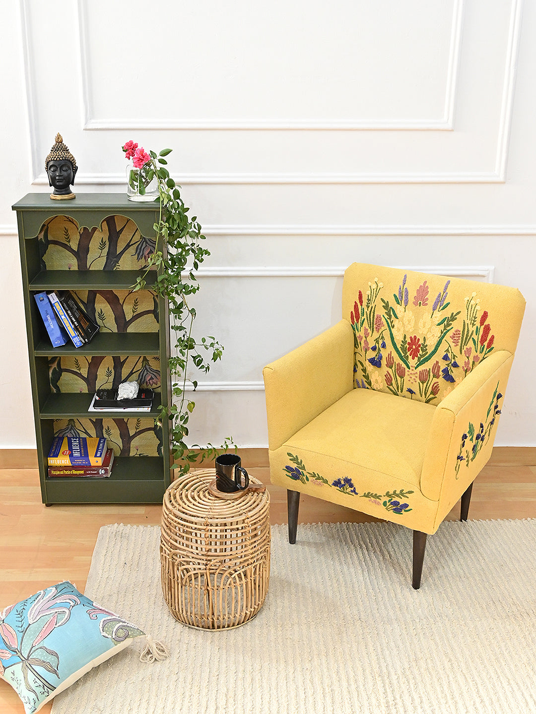 Detail of hand embroidery on armchair upholstery — Art Avenue